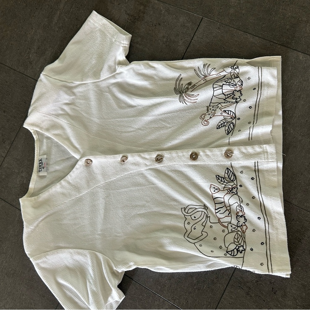 Teddi White Button Down Shirt with Floral Design